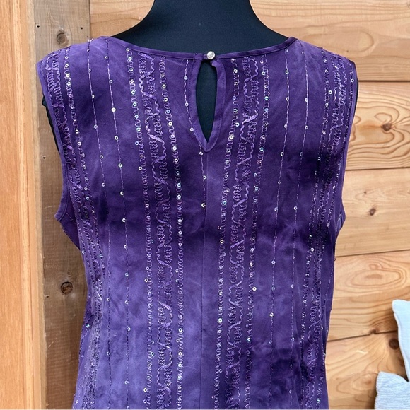 DRESSBARN Purple Summer High Low Sleeveless Sequin Embellished V-Neck Tank Sz L - Picture 9 of 15